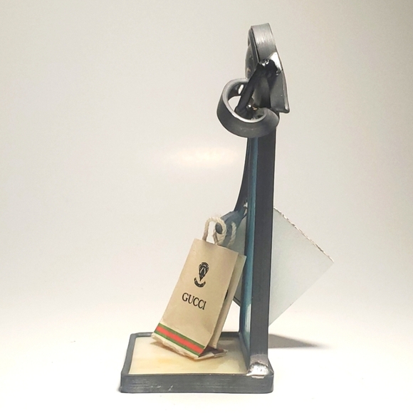 GUCCI Themed Stained Glass Figurine Angel Holding a Gucci Shopping Bag Decor NWT - Picture 6 of 9